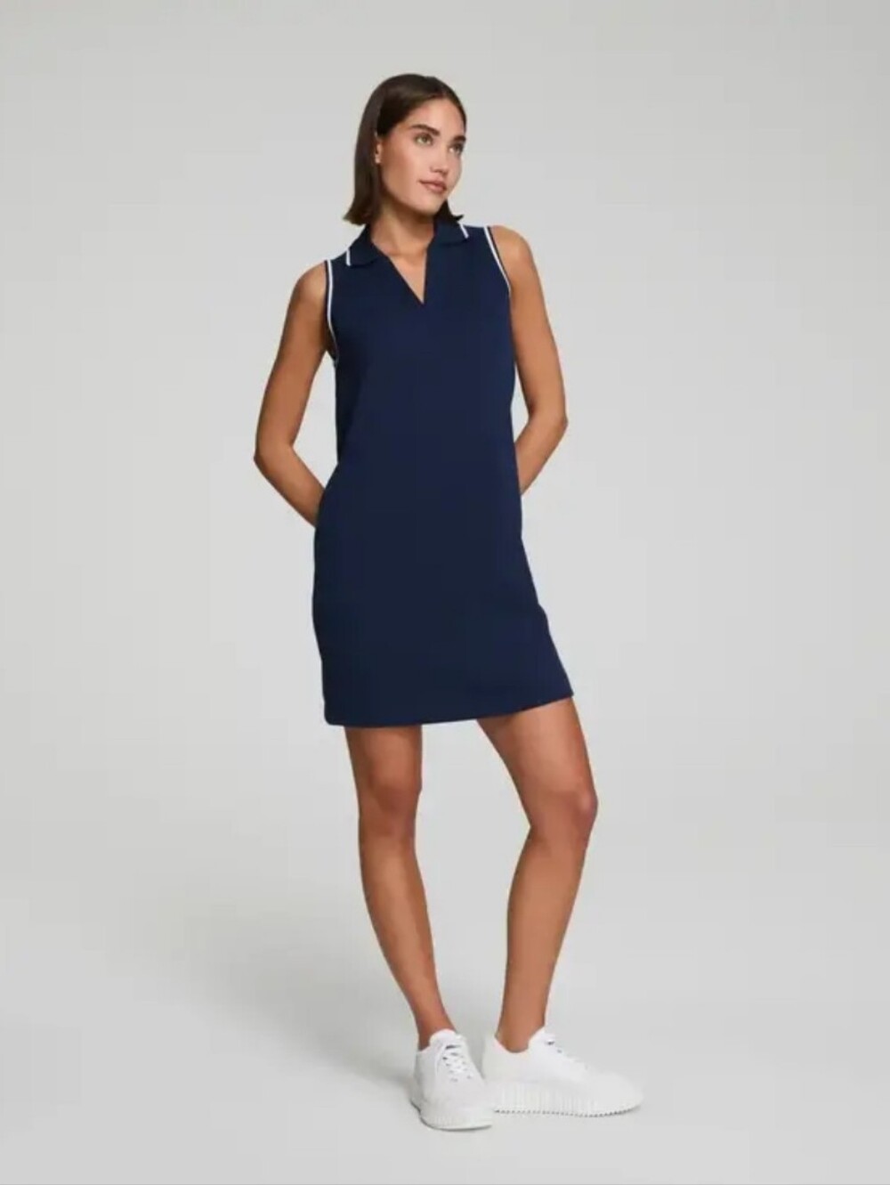 The Go-Anywhere Dress The SPANX® AirEssentials Pique Polo Tank Dress Navy Small